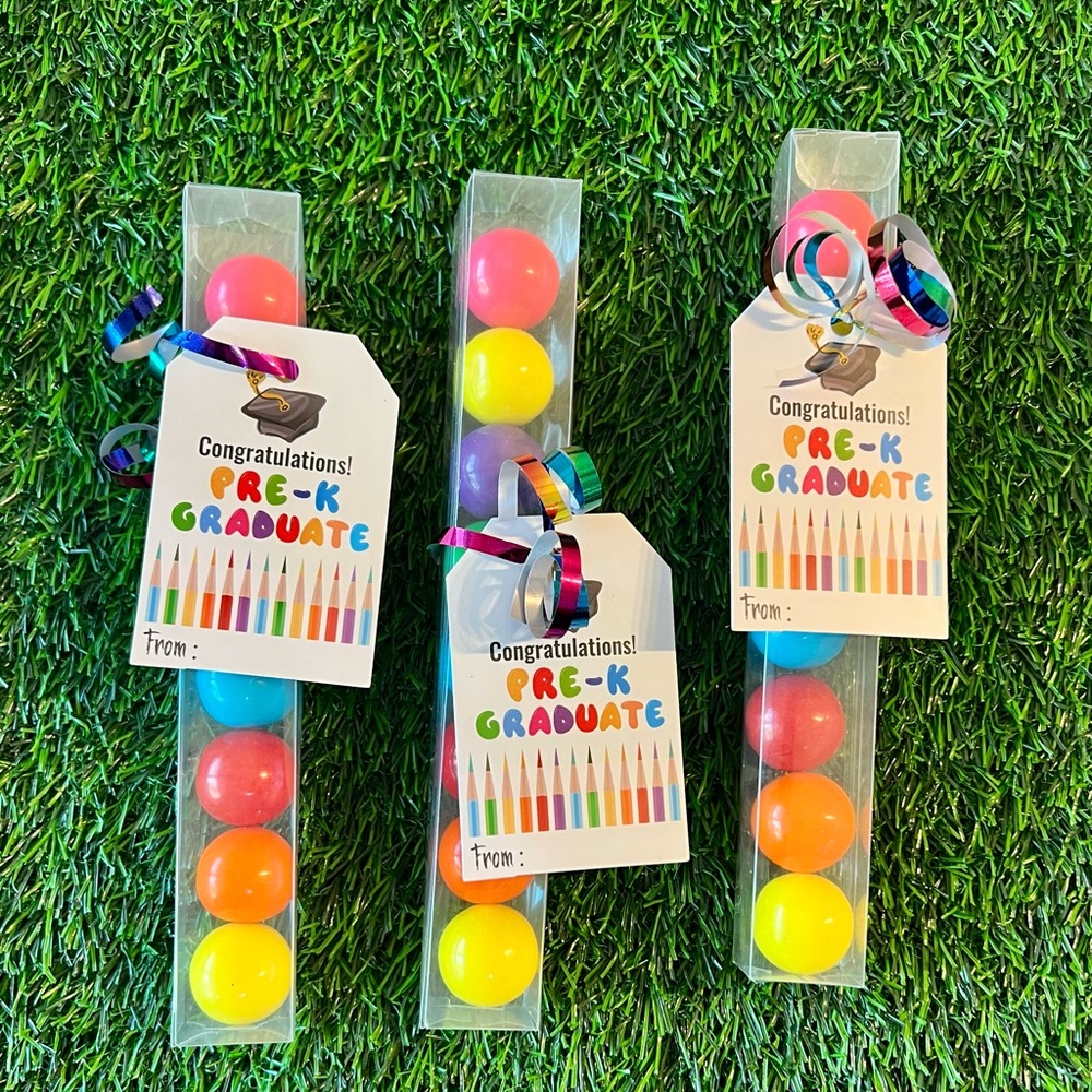 Pre-K Graduate Party Favor Tubes with Multicolor Gumballs - 6 Tubes